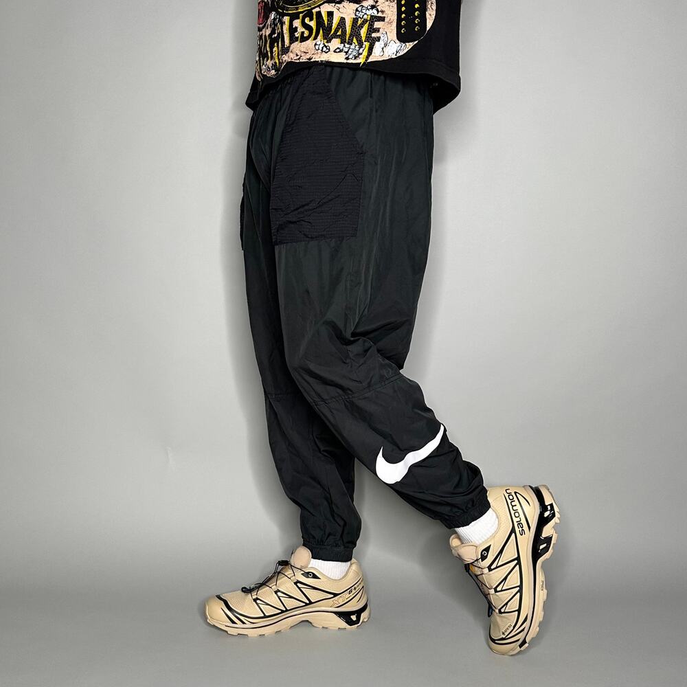 Vintage Y2K Nike Tactical Track Pants Mens XL Jet Black White Polyester Joggers